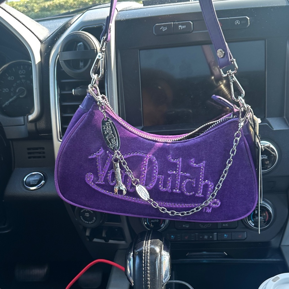 Von Dutch Purple Shoulder Bag with Chain Detail